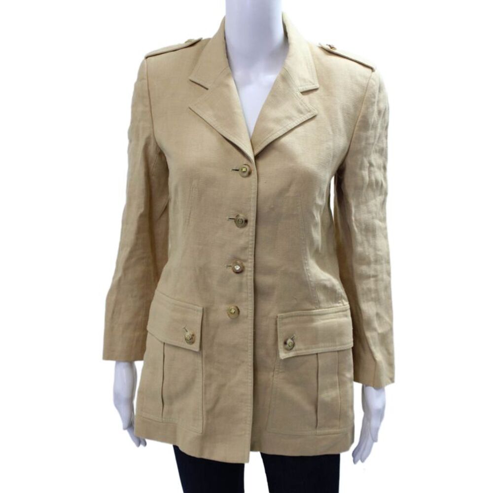 Wathne Women Military Jacket Beige Linen Long Sleeve Size 6